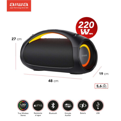 Parlante Boombox Portátil Bluetooth 110W AIWA AWS544BT Negro AWS544BT