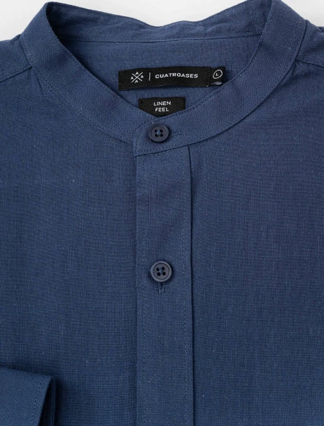 Camisa m/l efecto lino azul