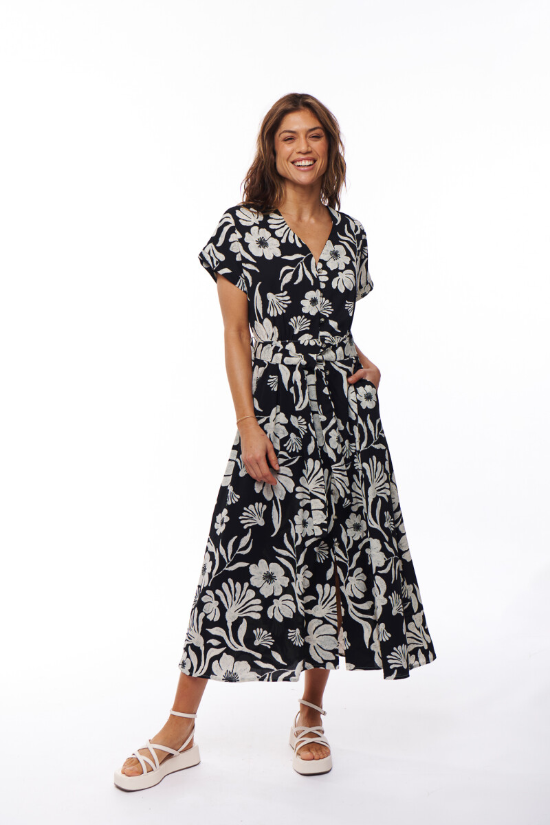VESTIDO LILIA ESTAMPADO NEGRO Y BLANCO