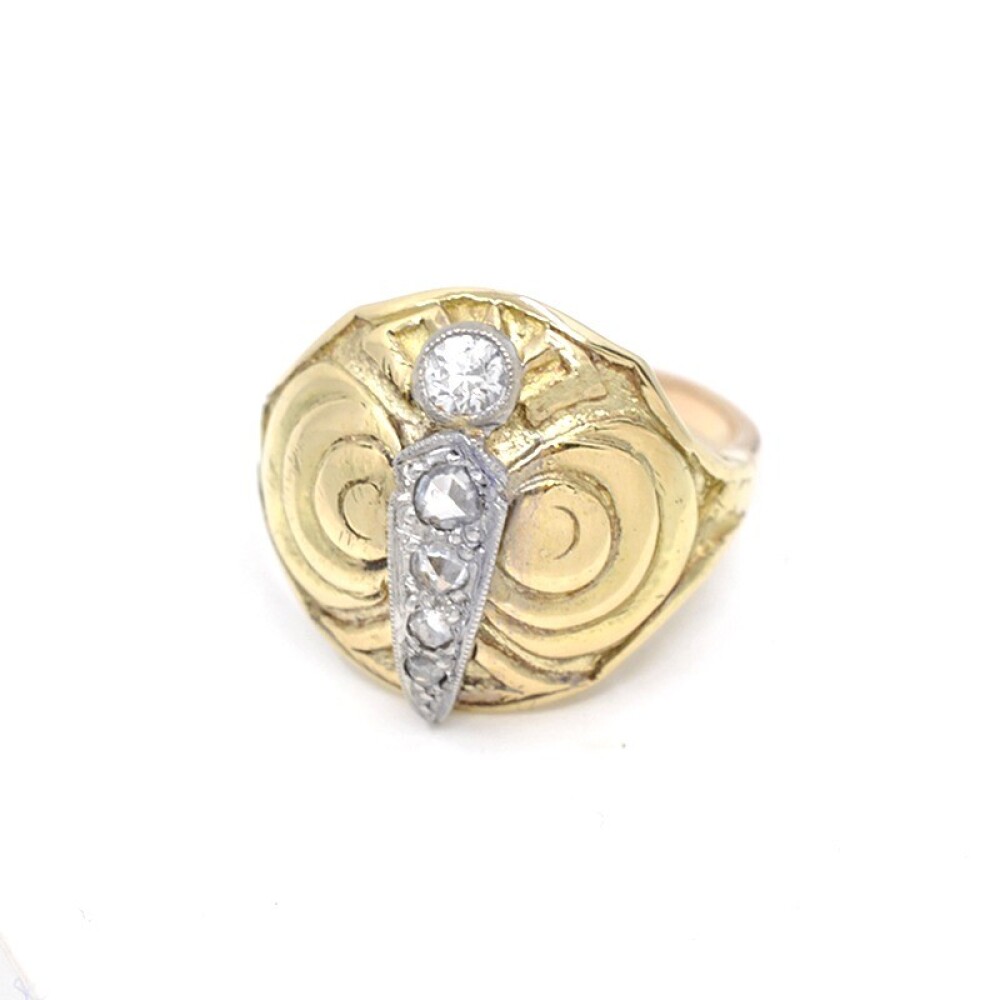 Anillo Firmado Cozzolino Art Deco Oro 18K, Brillantes Y Diamantes Anillo Firmado Cozzolino Art Deco Oro 18K, Brillantes Y Diamantes