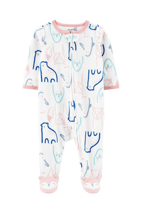 Pijama una pieza de micropolar, con pie, diseño animales. Talles 0-9M Sin color