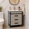 MUEBLE DE BAÑO VANITY MARRÓN CON BACHA BLNCA Mueble De Baño Vanity Marrón Con Bacha Blnca