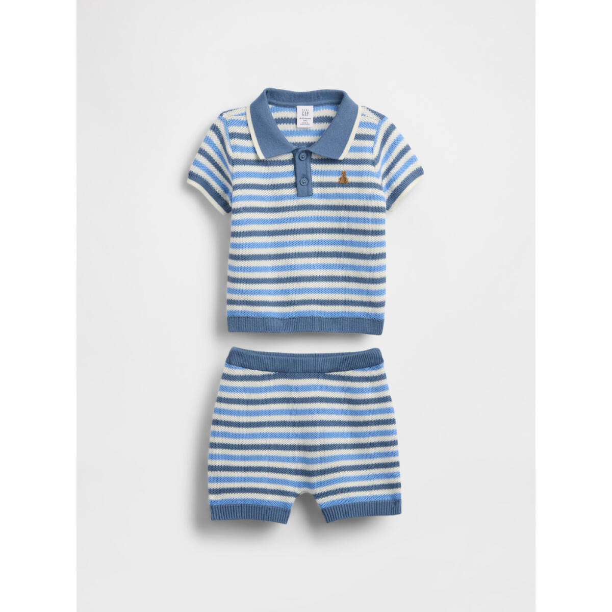 SS SWEATER POLO SHORT SET - BLUE STRIPE 