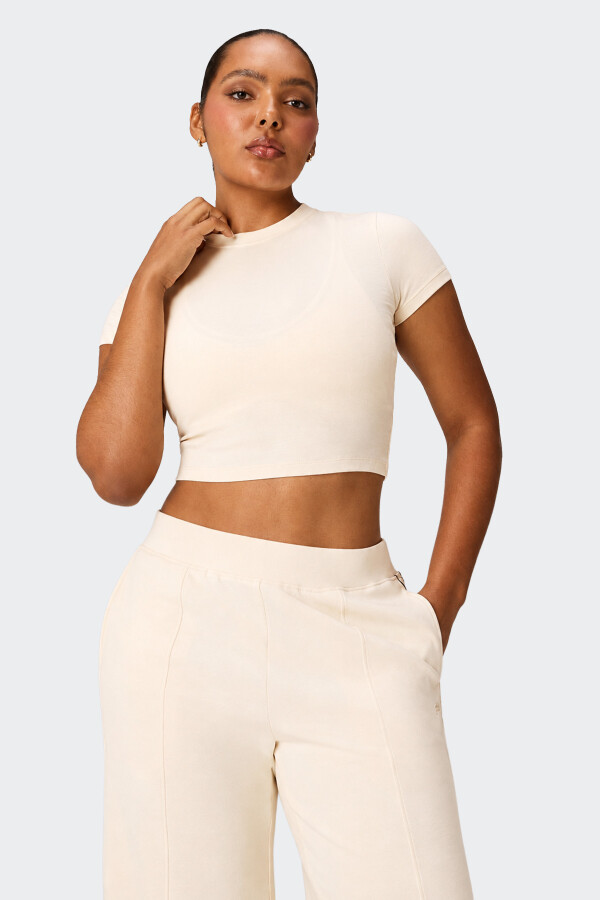 Remera Fabletics Cotton Crropped Beige