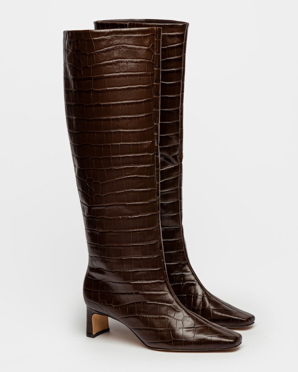 Bota Caña Alta Pixie En Cuero Croco Marron