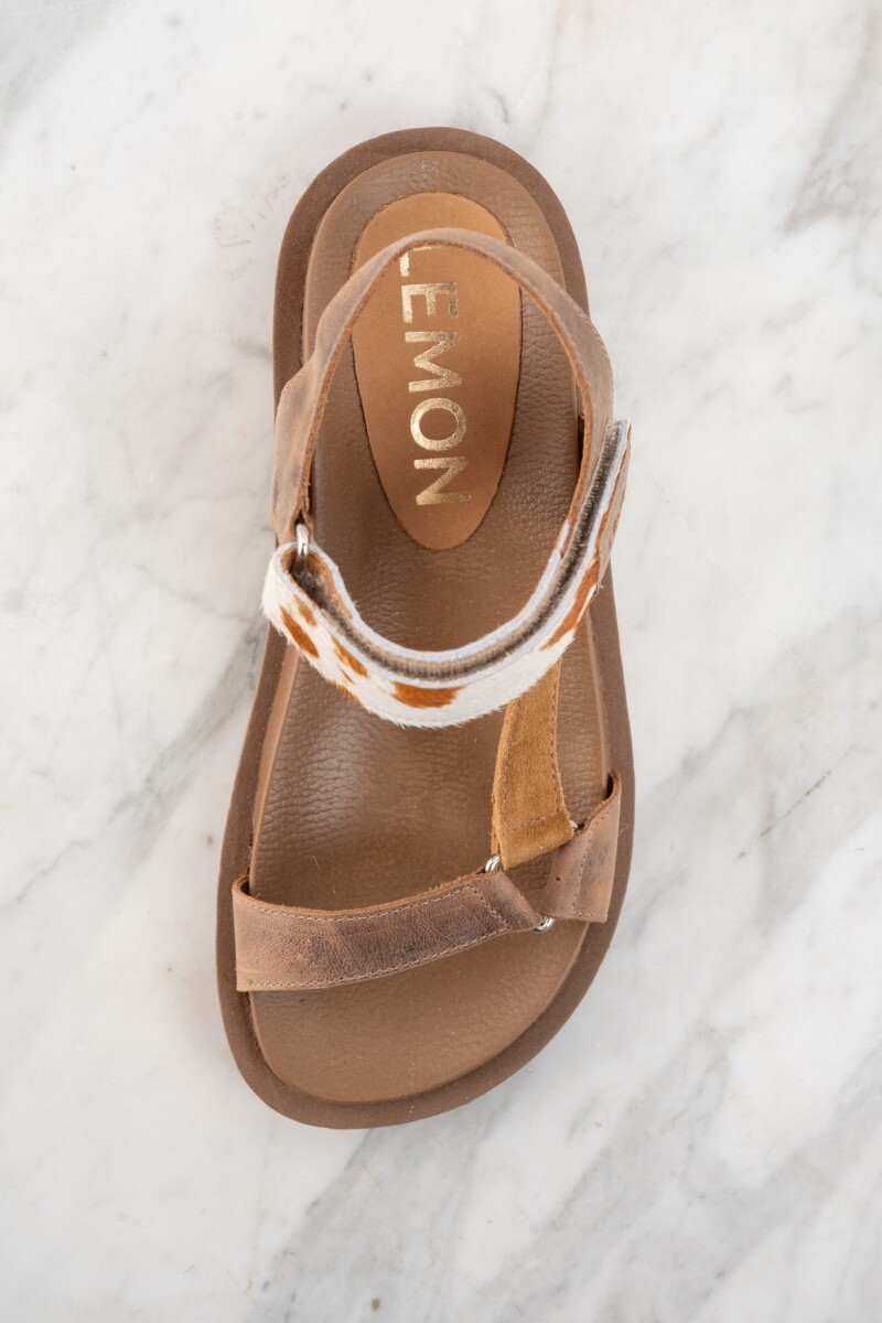 Sandalia Cuero Combinada Marrón
