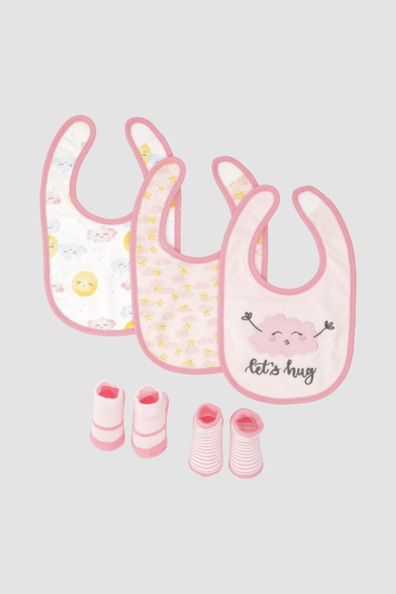 Pack baberos con medias nubecitas Rosado