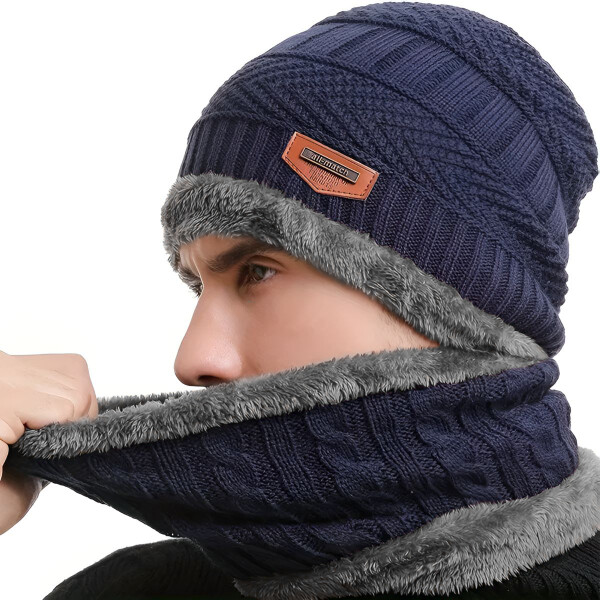 Kit Set Invierno Gorro Bufanda Cuello Guantes Abrigo Unisex ® Color Variante Gris Azul