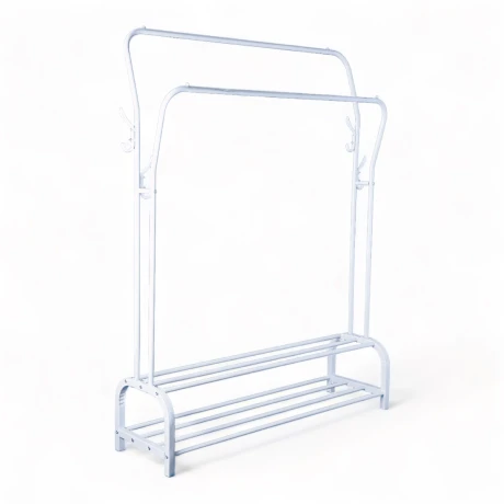 Perchero Organizador Metal Doble Con Zapatera Doble Blanco
