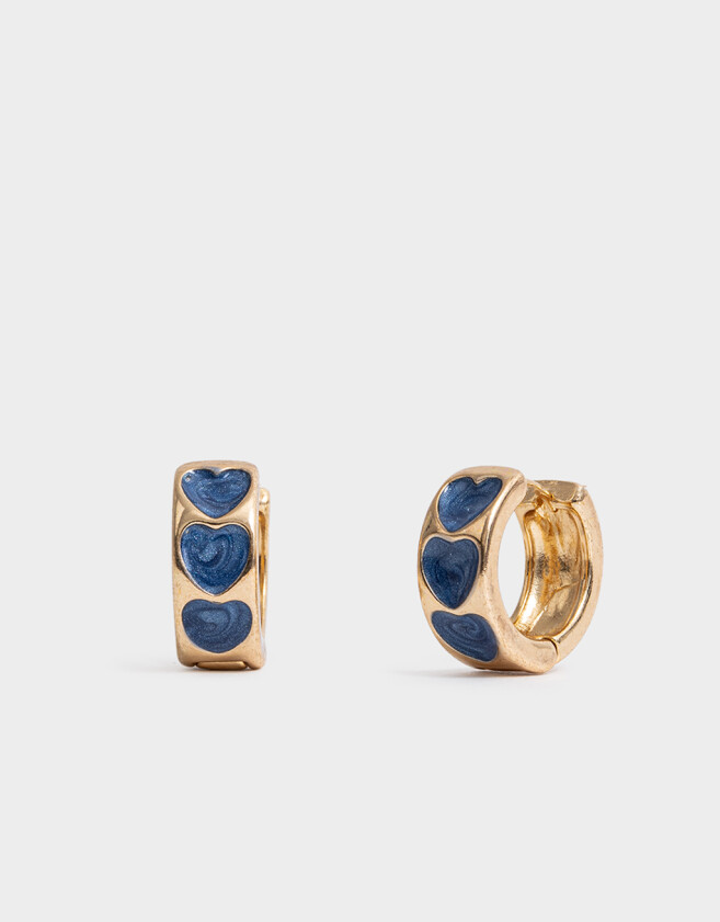 Aros Argollas Azul Aros Argollas Con Corazones - Dorado