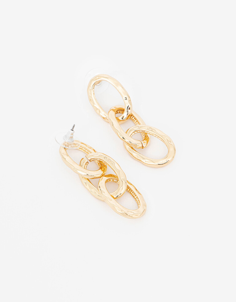 Aros Colgantes Largos Metal Aros Largos De Eslabones - Dorado