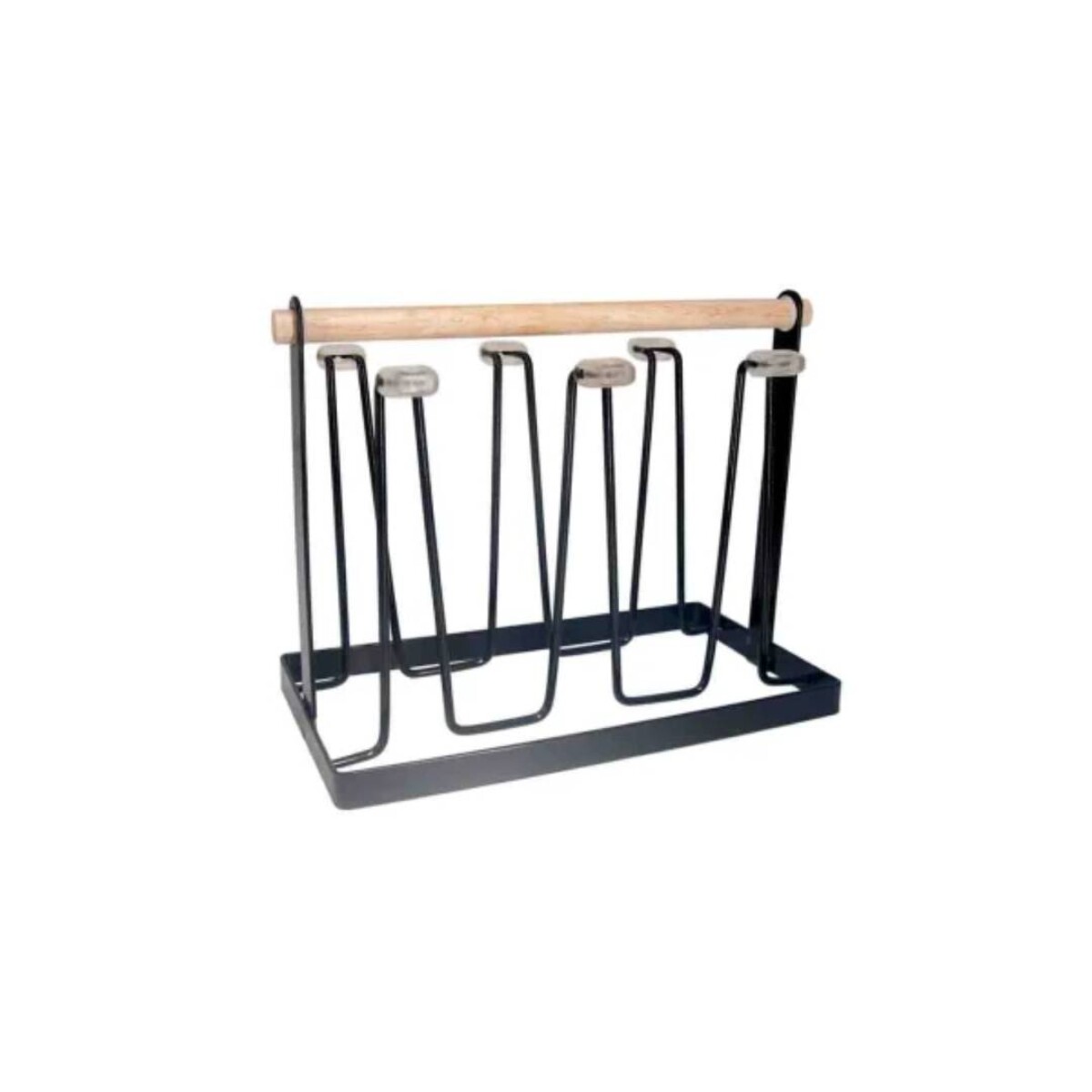 Escurre Vasos Metal Mgo Madera 26X13X19Cm - Negro. 
