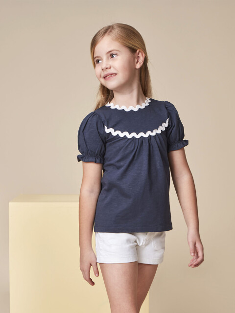 Camiseta Con Detalle De Ondas A Contraste Azul