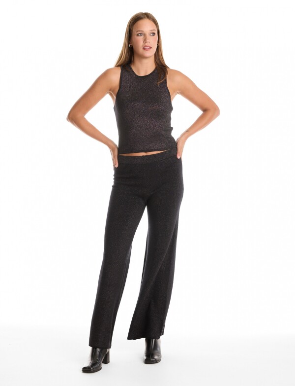 Pantalon Wide Leg Brillo NEGRO