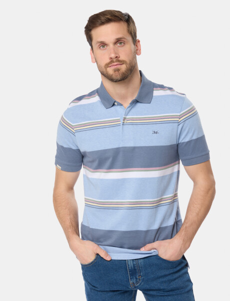 REMERA POLO RAYADA JERSEY Celeste