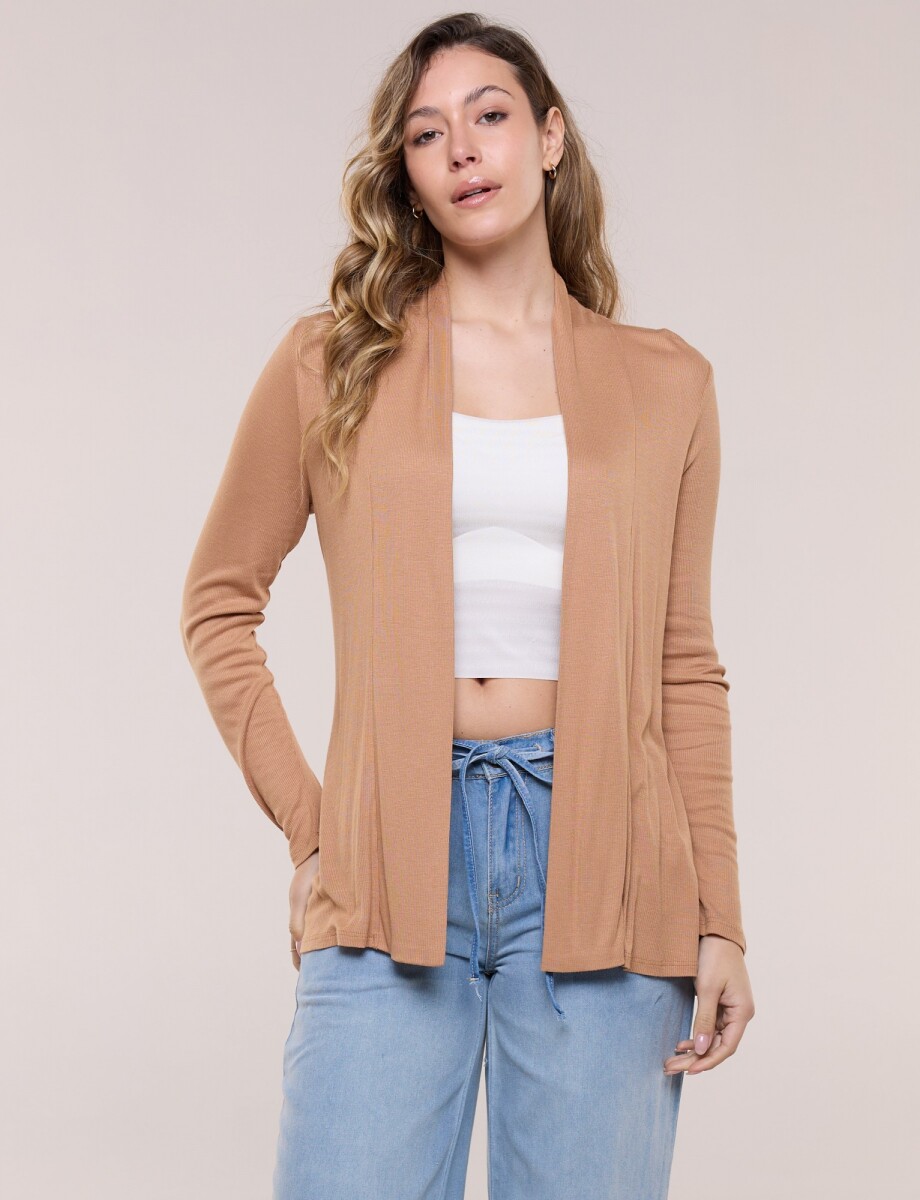 Cardigan De Punto Acanalado - Tostado 