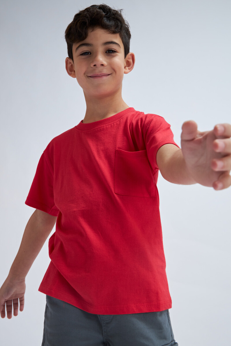 Remera manga corta con bolsillo Rojo