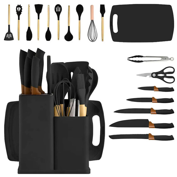 Set de 19 Utensilios para Cocina Silicona Antiadherente IMBACK Negro Set de 19 Utensilios para Cocina Silicona Antiadherente IMBACK Negro