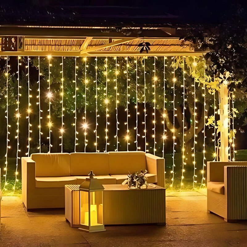 Cortina Led 300 Luces 12 Tira 3x3 Metros 220v Navidad Bodas Amarillo