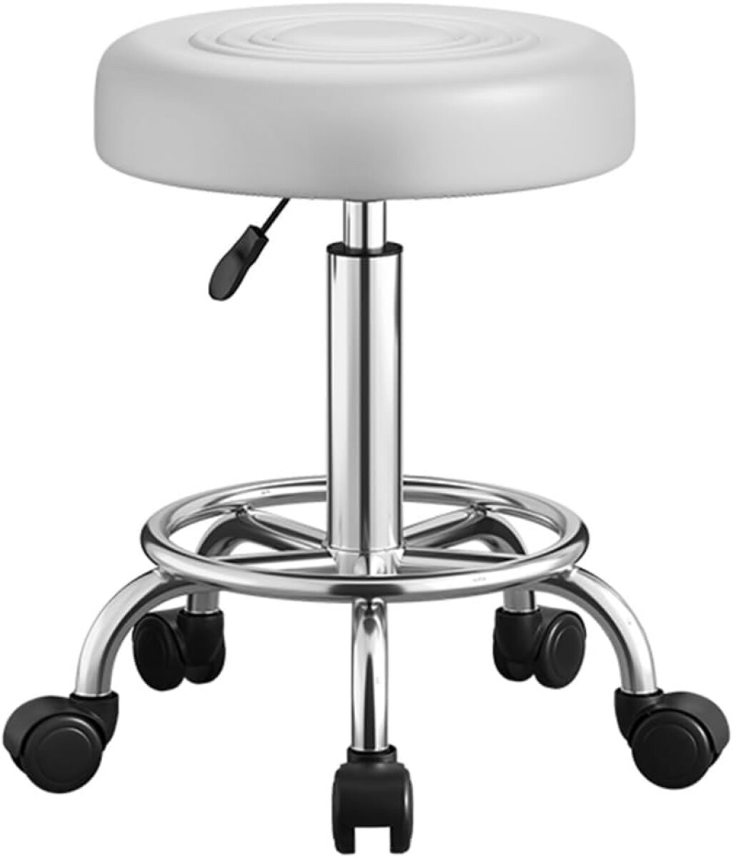Banquito Giratorio Taburete Ajustable Rueditas Peluquería - Blanco 