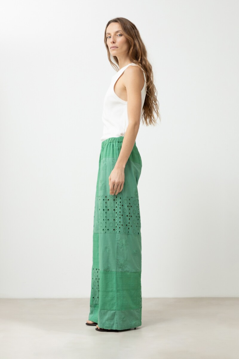 Pantalón patchwork de broderie verde