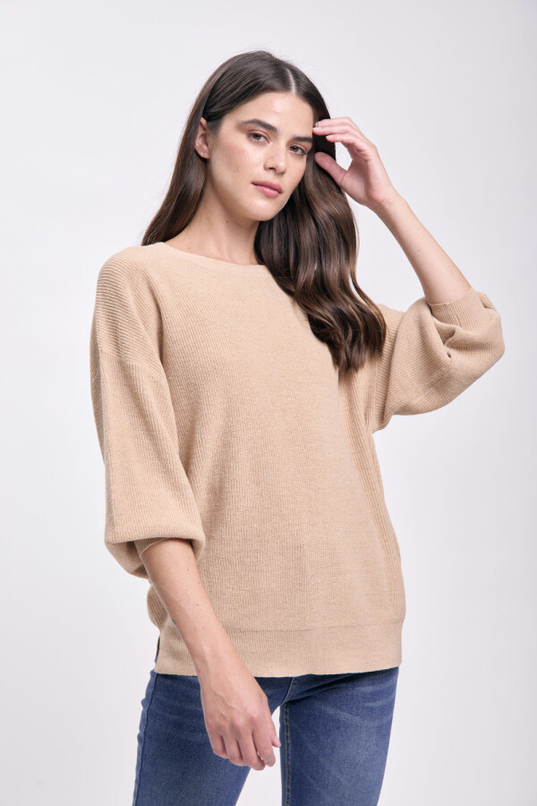 Buzo punto manga globo Beige