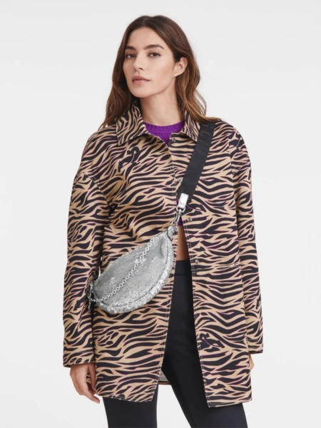 Longchamp -Bolso de hombro brillante talle S, Smile Plateado