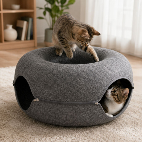 Cama Túnel Integrado Gatos Fieltro Dona Rascador Resistente Gris