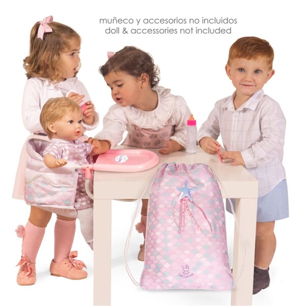 Set Viaje De Cuevas 3en1 Portabebé Bolso Silla Comer Muñecas Variante Color Rosa