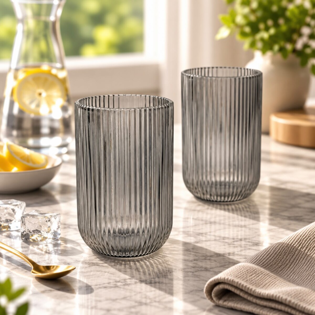 Juego De 6 Vasos Vidrio Listados 450ML - NEGRO 