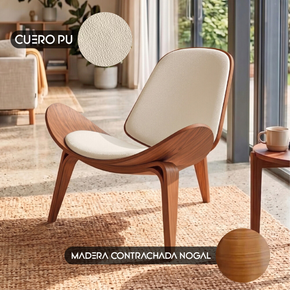 Butaca Shell Madera Contrachapada PU Crema/Nogal