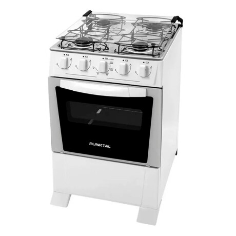 Cocina Punktal Verona a Gas 4H Mesada Inox Vidrio Templado Blanco