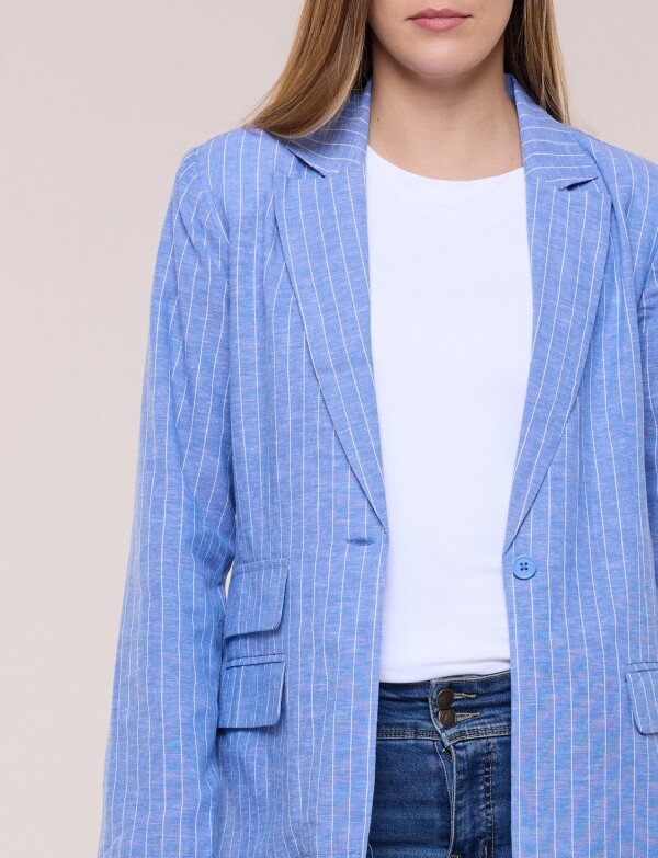 Blazer De Lino Con Botón CELESTE/MULTI