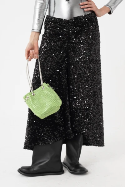 Falda midi de lentejuela Negro
