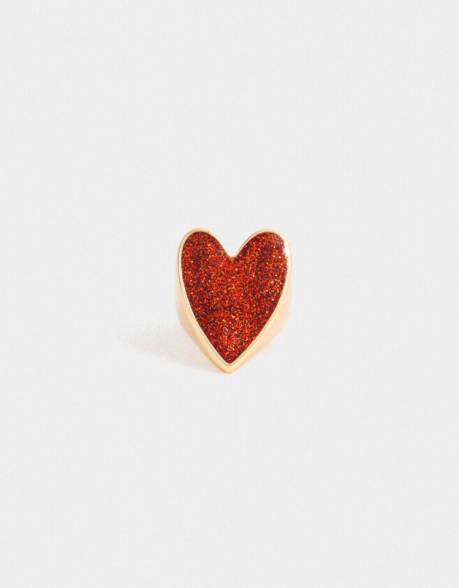 Anillos Medianos y Grandes Con corazón Anillo Grande Con Corazón Glitter - Dorado Oro Claro