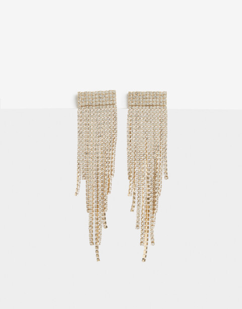 Aros Colgantes Largos Strass Aros Largos Strass - Dorado