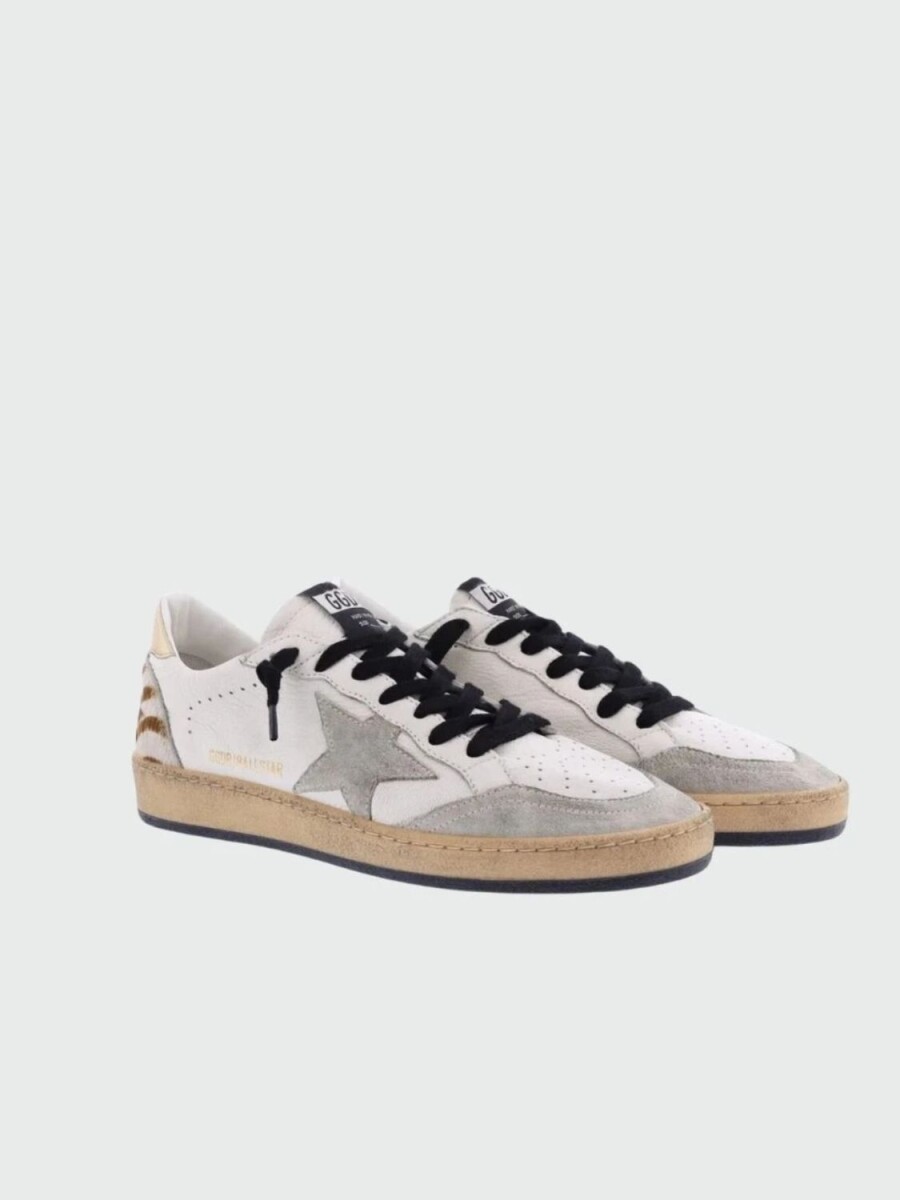 Golden Goose-Championes de cuero acordonados, Ball star - Blanco 