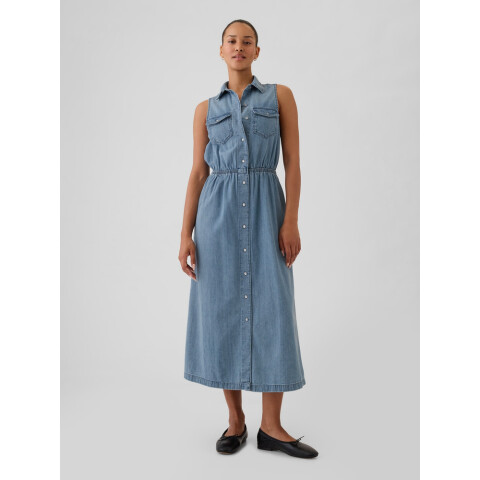 SL ARCHIVE WESTERN DENIM MIDI DRESS LIGHT WASH