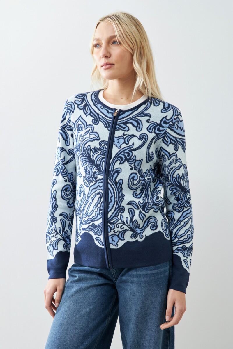 Chaqueta tejida c/ jacquard floral verde agua