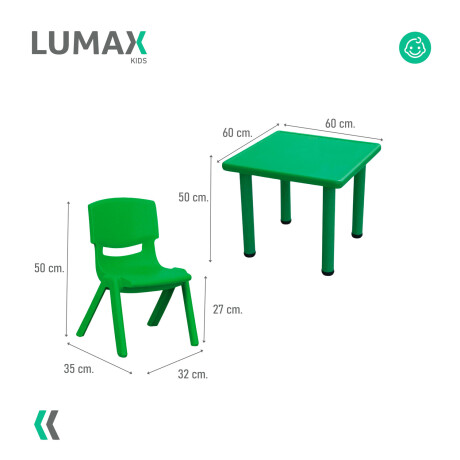 Pack Mesa Infantil Lumax Cuadrada + 4 Sillas Verde