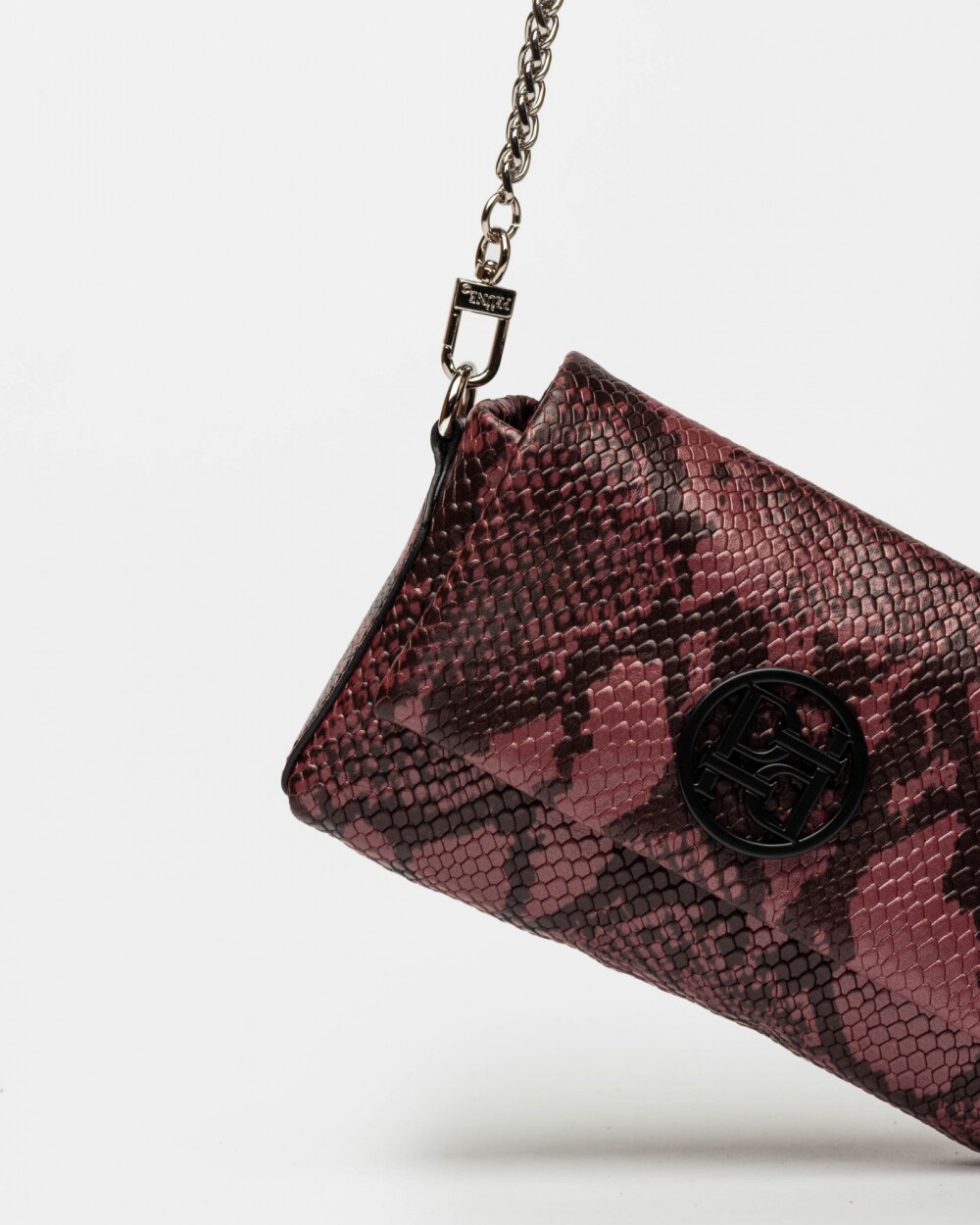 Mini Bag Bloom En Cuero Grabado Snake Metalizado Bordeaux