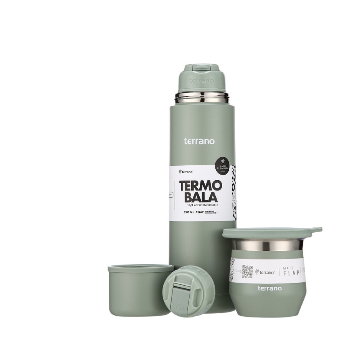 kit termo 750ml bala + mate flap oliva 