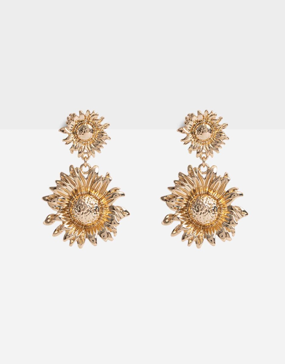 Aro Colgante Largo Con Flores - Dorado 