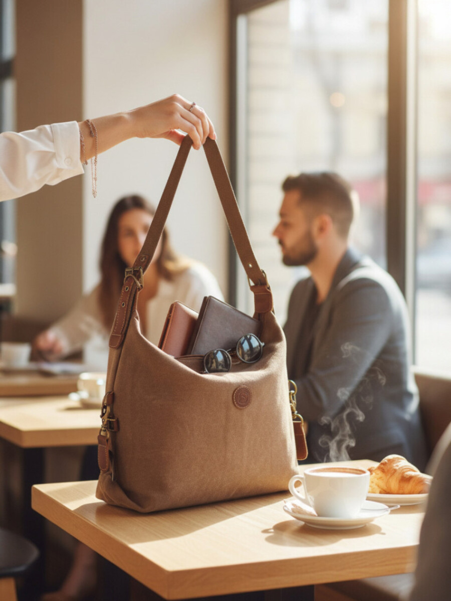 Cartera lona con hebillas - Marrón 