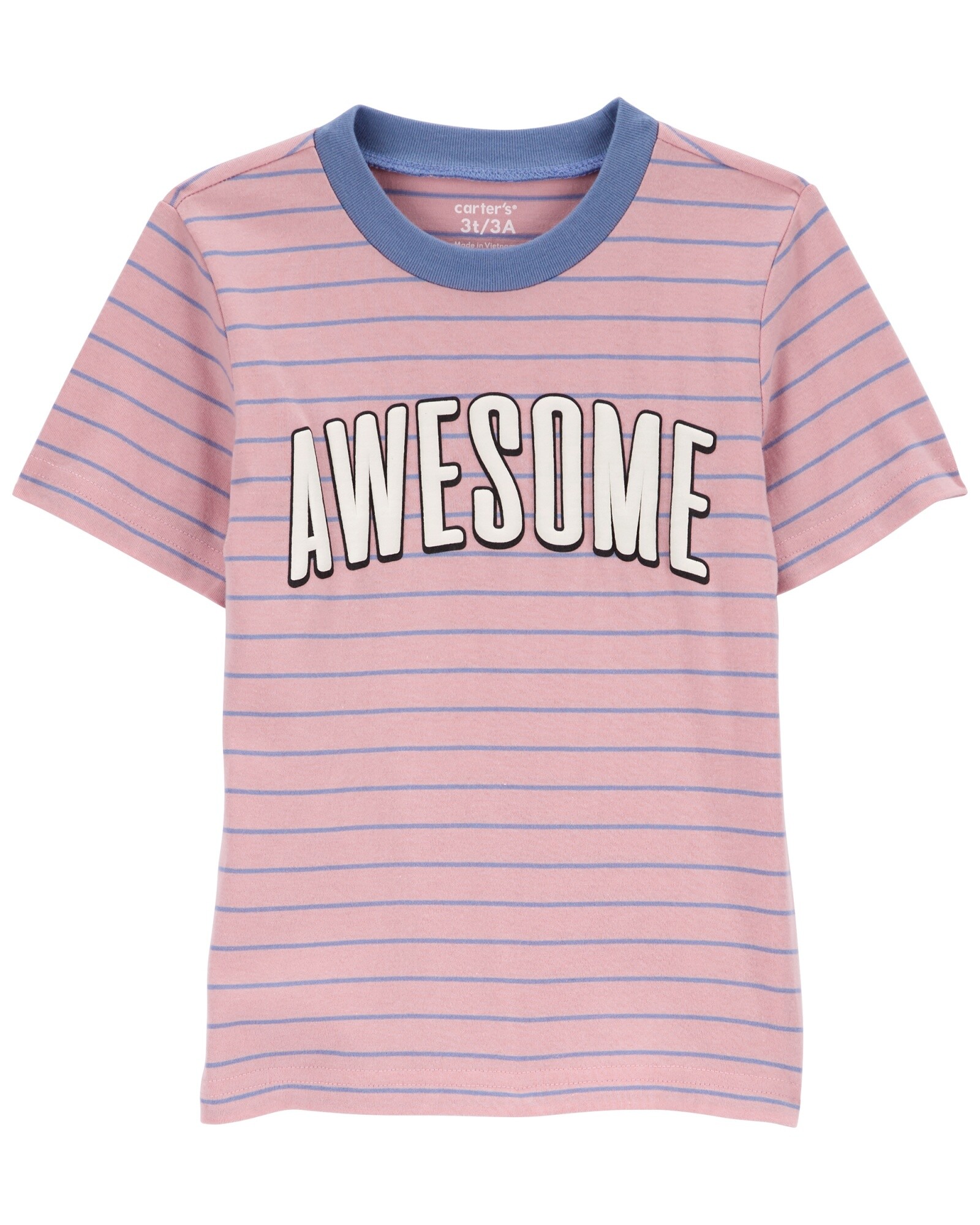 Remera de algodón, manga corta, estampa awesome Sin color