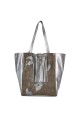 Tote Bag de cuero con pelo Plateado