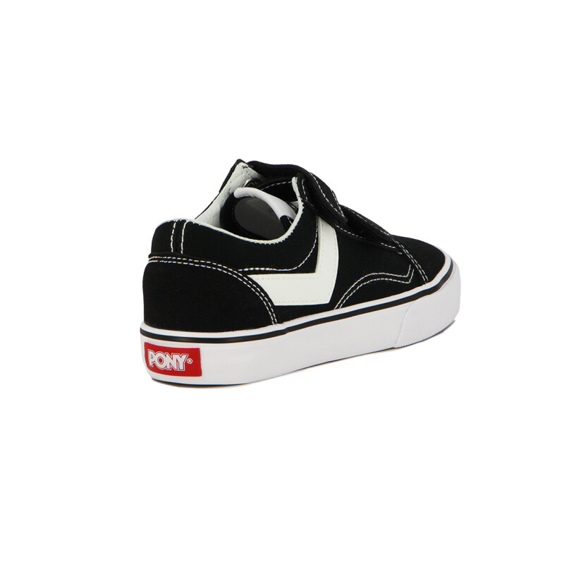 Pony Kids Champion Casual Old School Canva-suede C/velcro / Black-white Negro-blanco