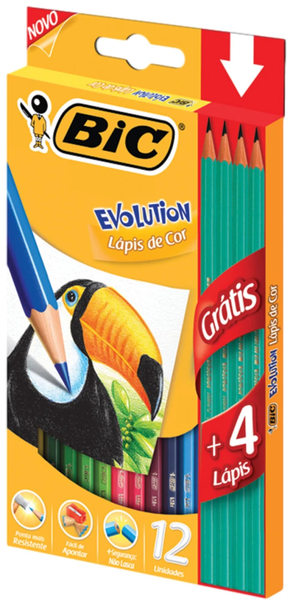 LAPICES DE COLORES BIC EVOLUTION LARGOS X 12 UNI + 4 LAPICES HB 