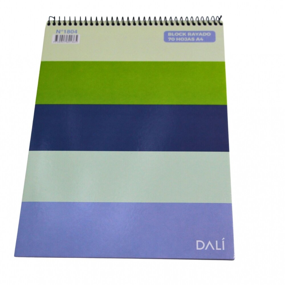 BLOCK DALI A4 CON ESPIRAL RAYADO TAPA VERDES Y AZULES