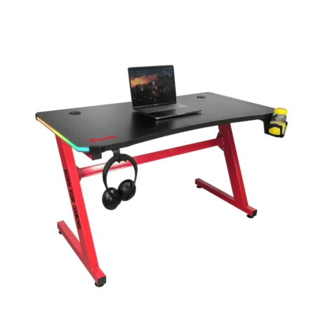 Marvo - Escritorio Gaming DE-08. Soporte para Auticulares. Portavasos. Fácil Instalación. Color Rojo 001